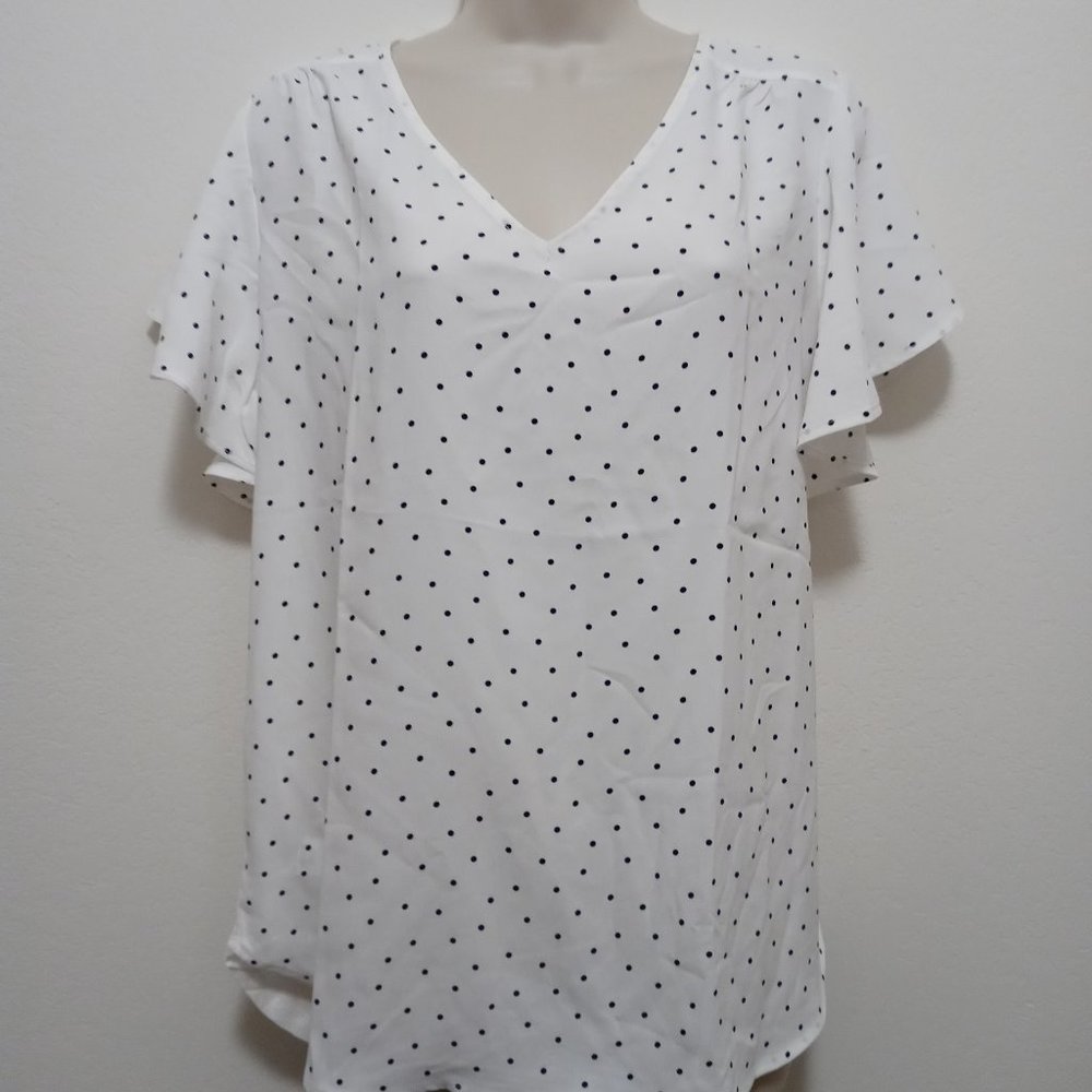 NWT Loft off White Blouse W/black polka Dots Med